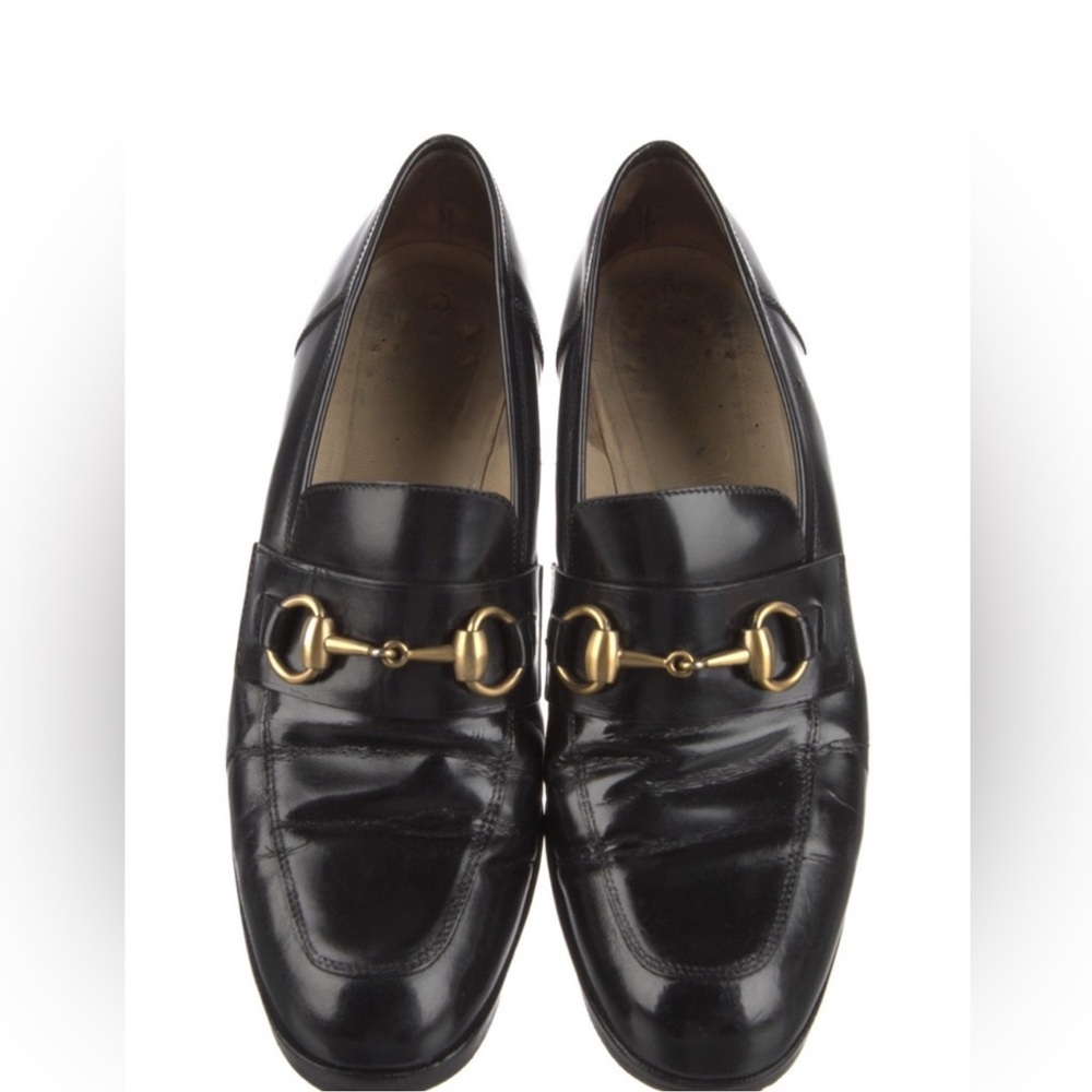 Gucci Black Leather Mid Heel Horsebit Loafers - Picture 6 of 6